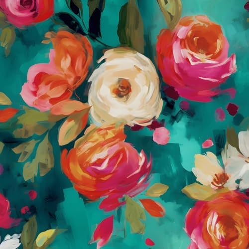BOKEBEVE Floral Wallpaper Peel and Stick Boho Teal Blue 17.5 x 78.5In by BOKEBEVE