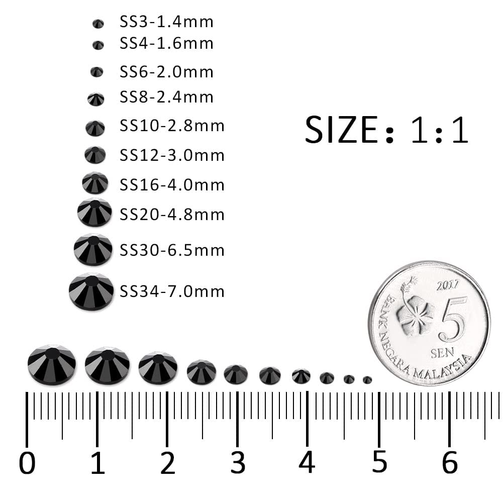 3000Pcs Black Crystal Rhinestones,Glass Flatback Rhinestones Mini Gemstones for Nail Face Makeup Art Crafts Clothes Decoration -(SS4,1.6mm,Black)