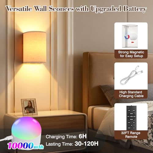 Battery Operated Rechargeable Wall Sconce Set of Two - Image 6