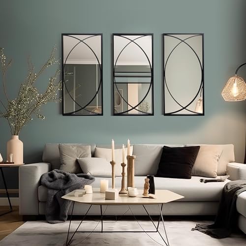 LuxenHome 3-Piece Black Metal Rectangular Wall Mirror Set - Image 2