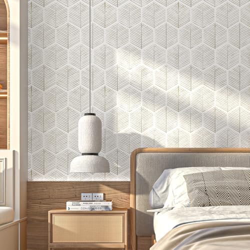 MelunMer Geometric Peel and Stick Wallpaper Boho Beige White 17.3''×393'' - Image 2