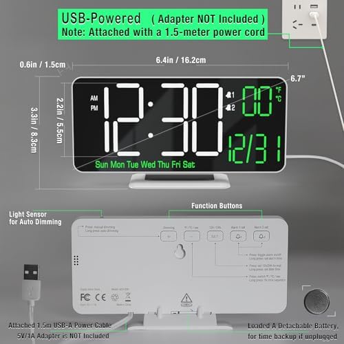 KOSUMOSU Digital Clock for Bedroom, 6.7" Desk Clock LED - Image 4