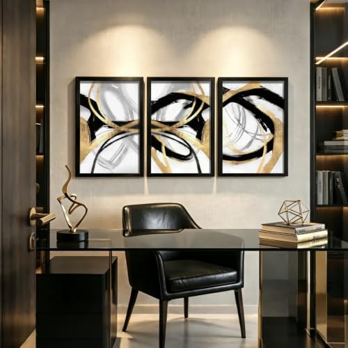 LYYGLYY 3Pcs Black Framed Abstract Black Gold Canvas Wall Art 16x24 Inch - Image 7