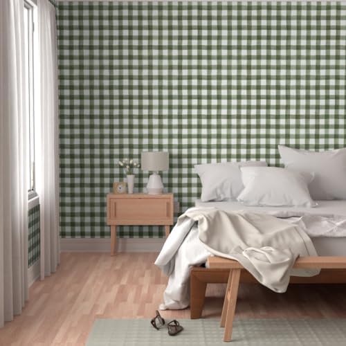 Spoonflower Green Fall Plaid Peel and Stick Wallpaper - Image 5