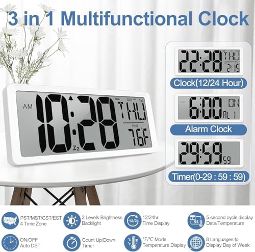 Atomic Clock with Backlight 15.0" Digital Wall Clock Battery Operated Atomic - Image 6