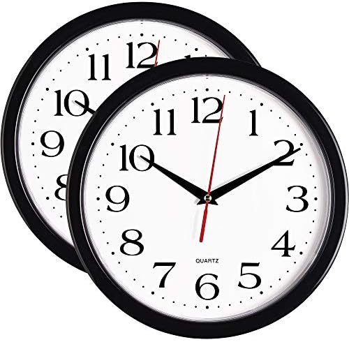 Bernhard Products Black Wall Clocks, 2 Pack Silent Non Ticking 10 Inch Quality by BernhardProducts