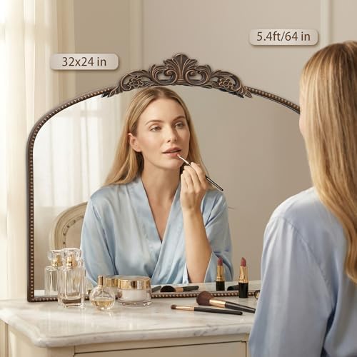 Micasso Vintage Bronze Arched Mirror: 32"x24" Baroque Antique Vanity Mirror - Image 3