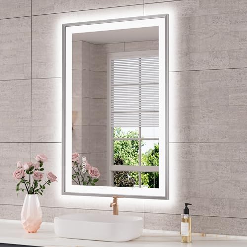 24x36 Inch LED Mirror for Bathroom, Brushed Nickel Frame by ISTRIPMF