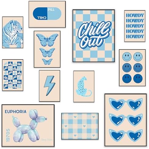 KONGSY Blue Preppy Wall Art Prints | Set of 12 Unframed Preppy Wall Art Posters by KONGSY