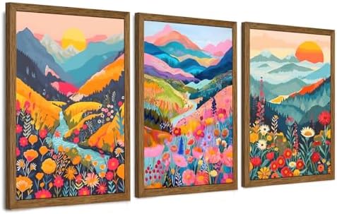 Colorful Mountain Wall Art Abstract Nature Landscap Wall Decor Wood Framed by InspiredHuesCanvasWallArt