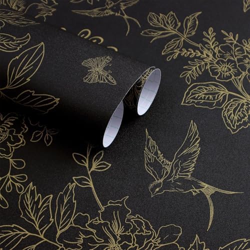 Froluya Black Gold Floral Wallpaper Peel and Stick Wallpaper 17.7in×590.5in by Froluya