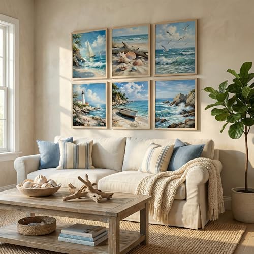 KYSNGMT Coastal Wall Art Set of 6 Beach Pictures Unframed - Image 2