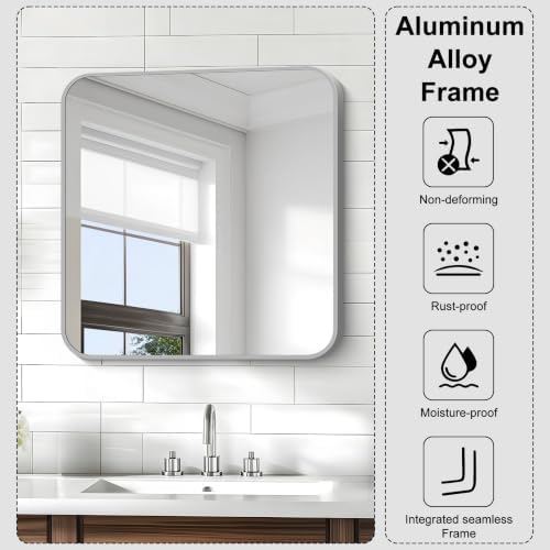 KOCUUY Silver Bathroom Mirror, 24x24 Inch Bathroom Mirror - Image 5