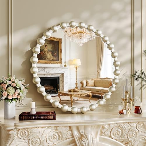 28 Inch Silver Round Mirror, Circle Wall Mirror Vanity by WISSMIELSHOME