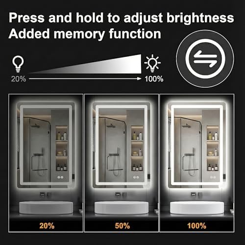 LED Bathroom Mirror with Lights, 24 x 36 Lighted Vanity Wall Mirror - Image 5