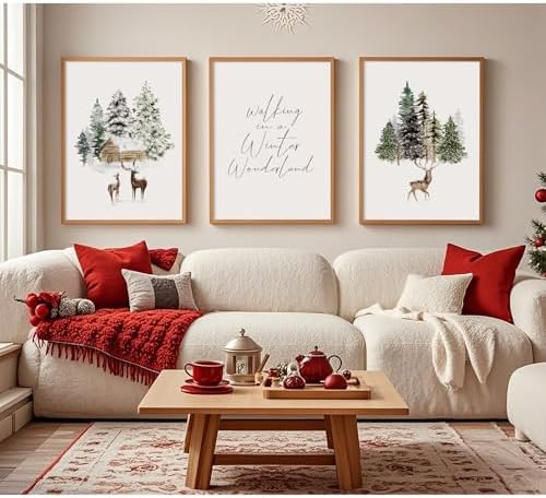 Christmas Wall Art Winter Wonderland Canvas Wall Decor Christmas Deer Pictures - Image 5