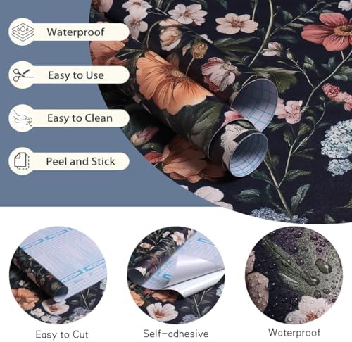Livebor Floral Peel and Stick Wallpaper Floral Contact Paper 16.9"x196.8" - Image 5