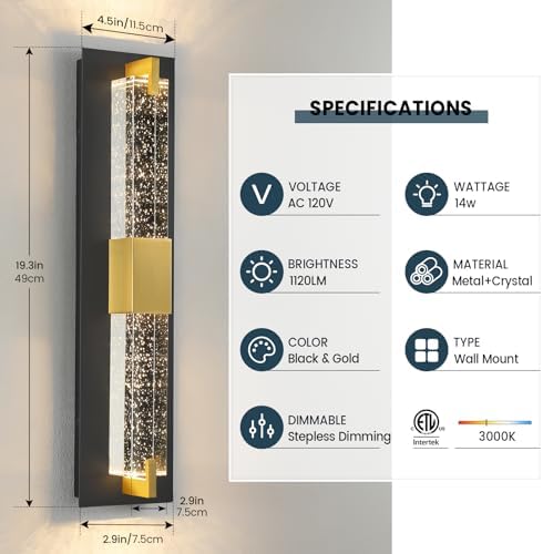WOSHITU LED Wall Sconce Light: 19 Inch Black & Gold Modern Sconces Wall - Image 2