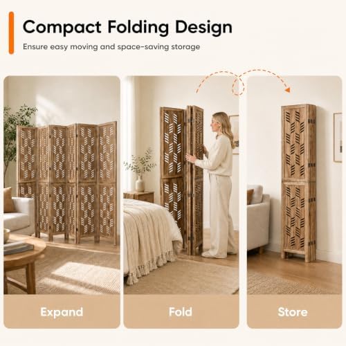 GIANTEX 6 Panel Folding Room Divider, Wood Privacy Screen - Image 5