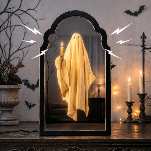 20" Haunted Ghost Mirror with LED Lights & Scary Voice Changer by Bafeil