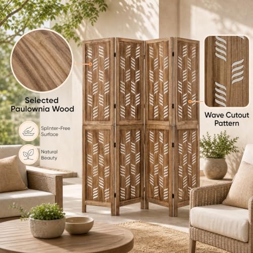 GIANTEX 4 Panel Folding Room Divider, Wood Privacy Screen - Image 6