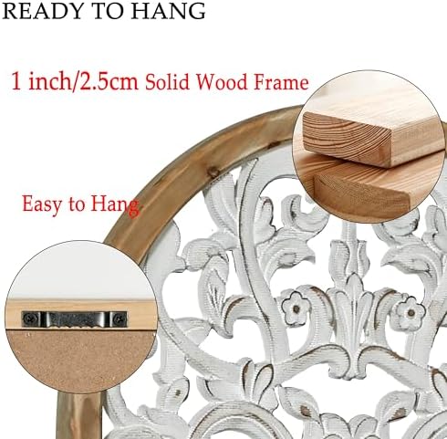 WREVERW Rustic Boho Arched Wood Wall Art, Hand-Carved Floral Pane - Image 5