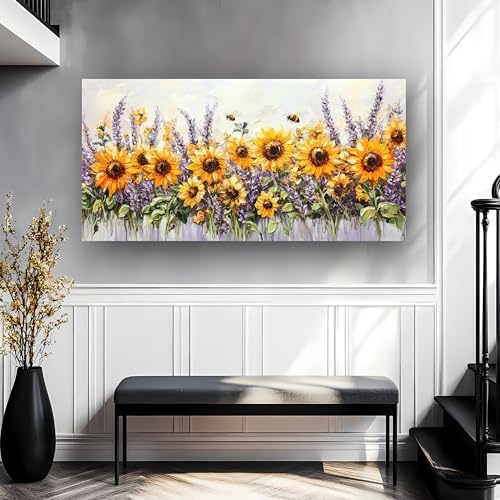 Abstract Sunflower and Lavender Picture Print Canvas Wall Art Living Room - Image 6