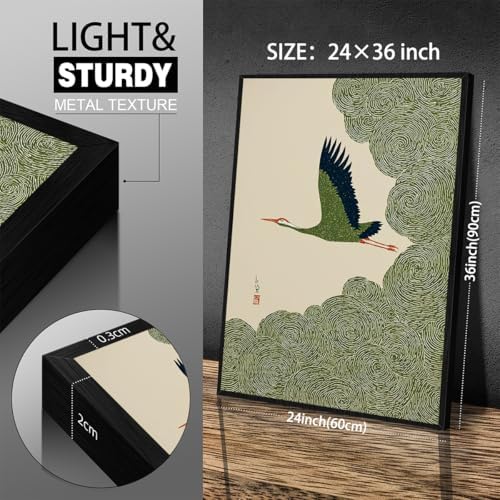 Japanese Flying Black Framed Wall Art Nature Bird Pictures Aesthetics Posters - Image 3