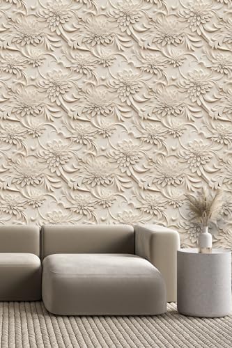Peel and Stick Wallpaper Light Brown Scroll Floral Accent - Image 3