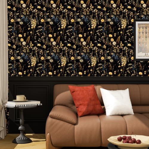 Dark Retro Moody Wildflower Peel and Stick Wallpaper 17.5" x 118" - Image 2