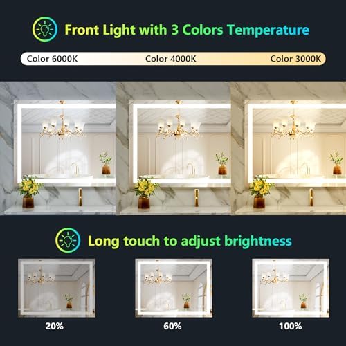 40x30 LED Bathroom Mirror with Lights, RGB Backlit Lighted Mirror - Image 4