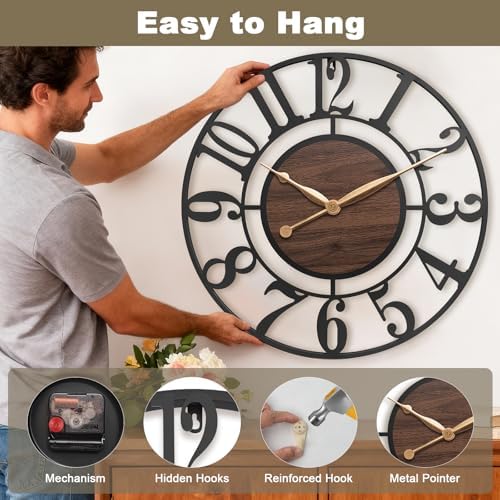 14 Inch Black Arabic Numeral Large Wall Clock - Image 4