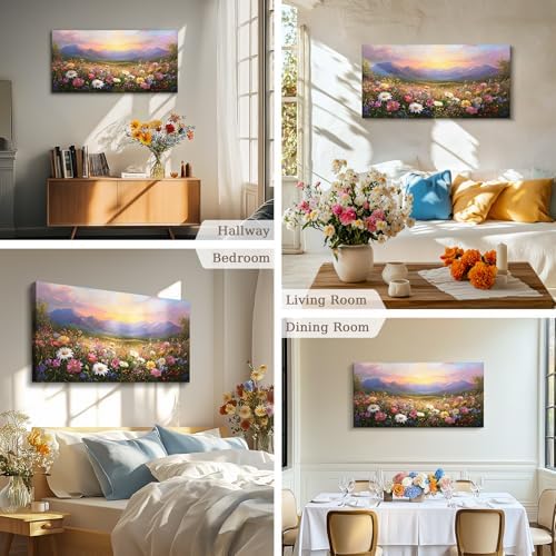 crmotu Mountain Wildflowers Wall Art, Nature Landscape Wall Decor 20"x40" - Image 3