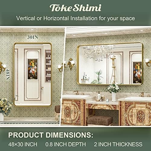 TokeShimi Gold Bathroom Mirror for Wall 48 x 30 Inch Metal Rounded Corner - Image 6