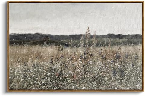 InSimSea Framed Canvas Wall Art Vintage Decor, Landscape Wall Art, Meadow by InSimSeaArt