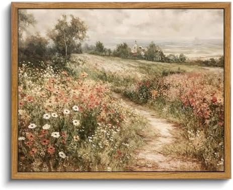 OIQArtOIQ Framed Vintage Wall Art Country Wildflower Canvas Art Paintings by OIQArtOIQ