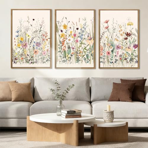 BINCUE Wildflower Wall Art Large Floral Wall Painting Neutral Print Pictures - Image 2