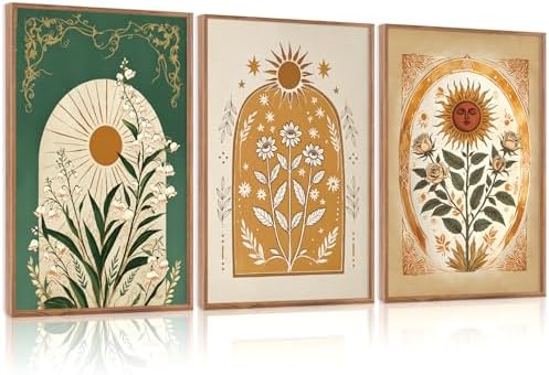 CHDITB Bohemian Sun Floral Framed Canvas Wall Art Set, Mystical Nature Wall by CHDITB