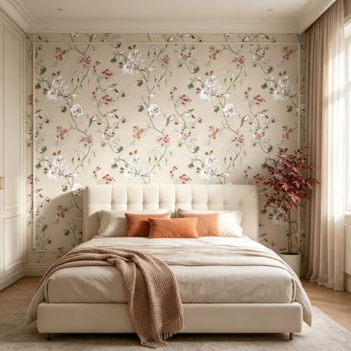 Vintage Peel and Stick Wallpaper 17.7in x 118in, Bird Rose Floral Removable - Image 4