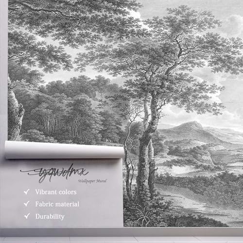 YQWDMX -Vintage Forest Fabric Wallpaper Grey Tree Mural Living Room 140" x 91" - Image 3
