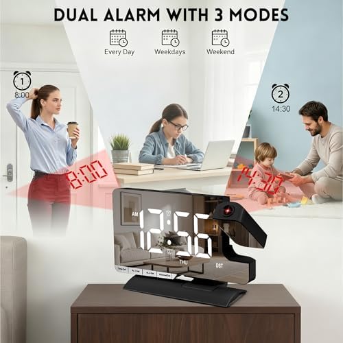 Projection Clock, Alarm Clocks for Bedrooms, 7.3" Bedside Clock - Image 4