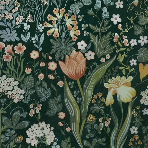 Toduso Peel and Stick Wallpaper Vintage Wall Paper Green Floral Contact Paper by Toduso