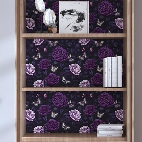 BOKEBEVE Vintage Floral Wallpaper Peel and Stick Dark Purple 17.5 x 393.5In - Image 4