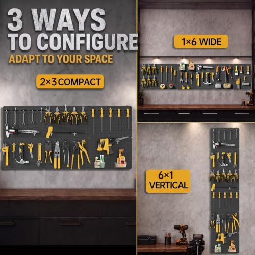 Steel Pegboard Tool Wall Organizer, 6 Bins - Image 5