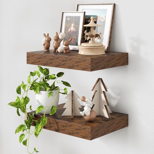 FLYJOE 12 Inch Deep Floating Shelves, 16 Inch Brown Wall Shelves Set of 2 by FLYJOE