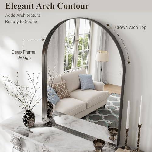 40"x36" Black Arched Mirror, Arched Wall Mirror - Image 6