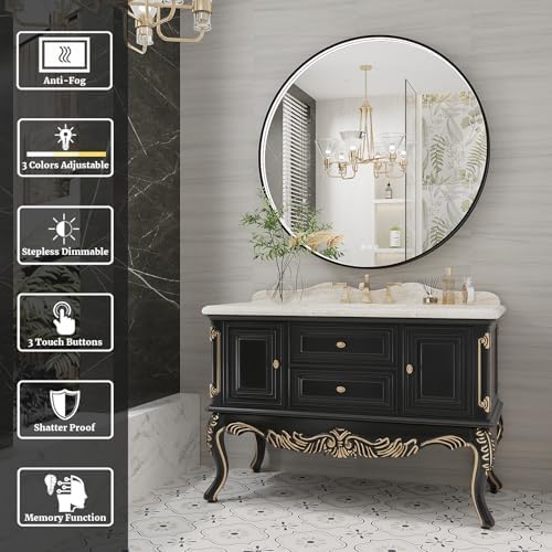 36 Inch Round LED Bathroom Mirror, Wall Mouted LED Vanity Mirror - Image 2