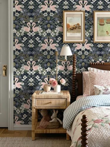 Heroad Vintage Peel and Stick Wallpaper Boho Floral Flamingo Contact Paper Dark - Image 2