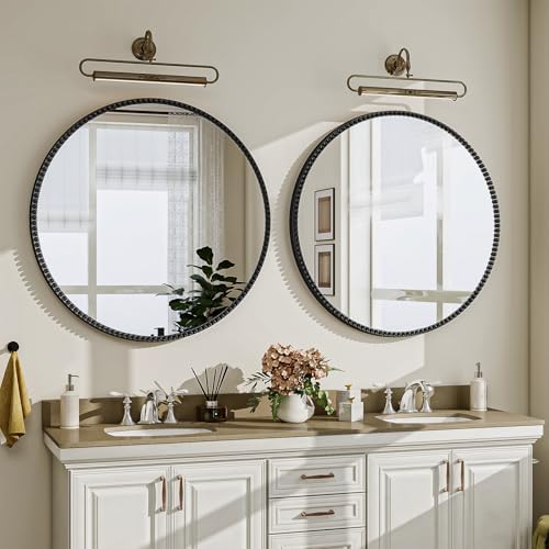 Vintage Round Mirror, 28 Inch Wall-Mounted - Image 2