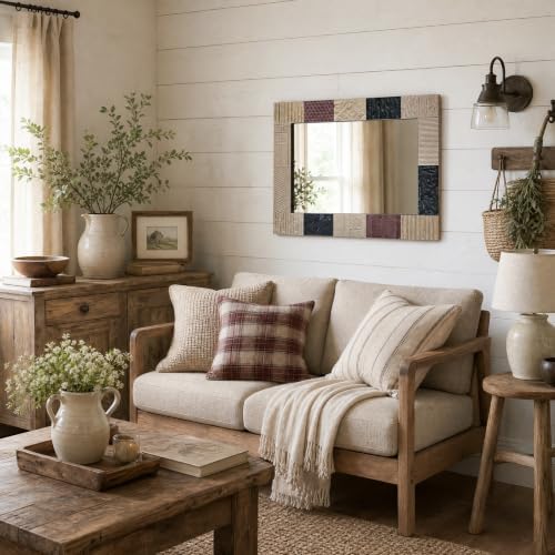 Rustic Wood Wall Mirror, 22x30" Rectangle Carved Bathroom Vanity Mirror - Image 6